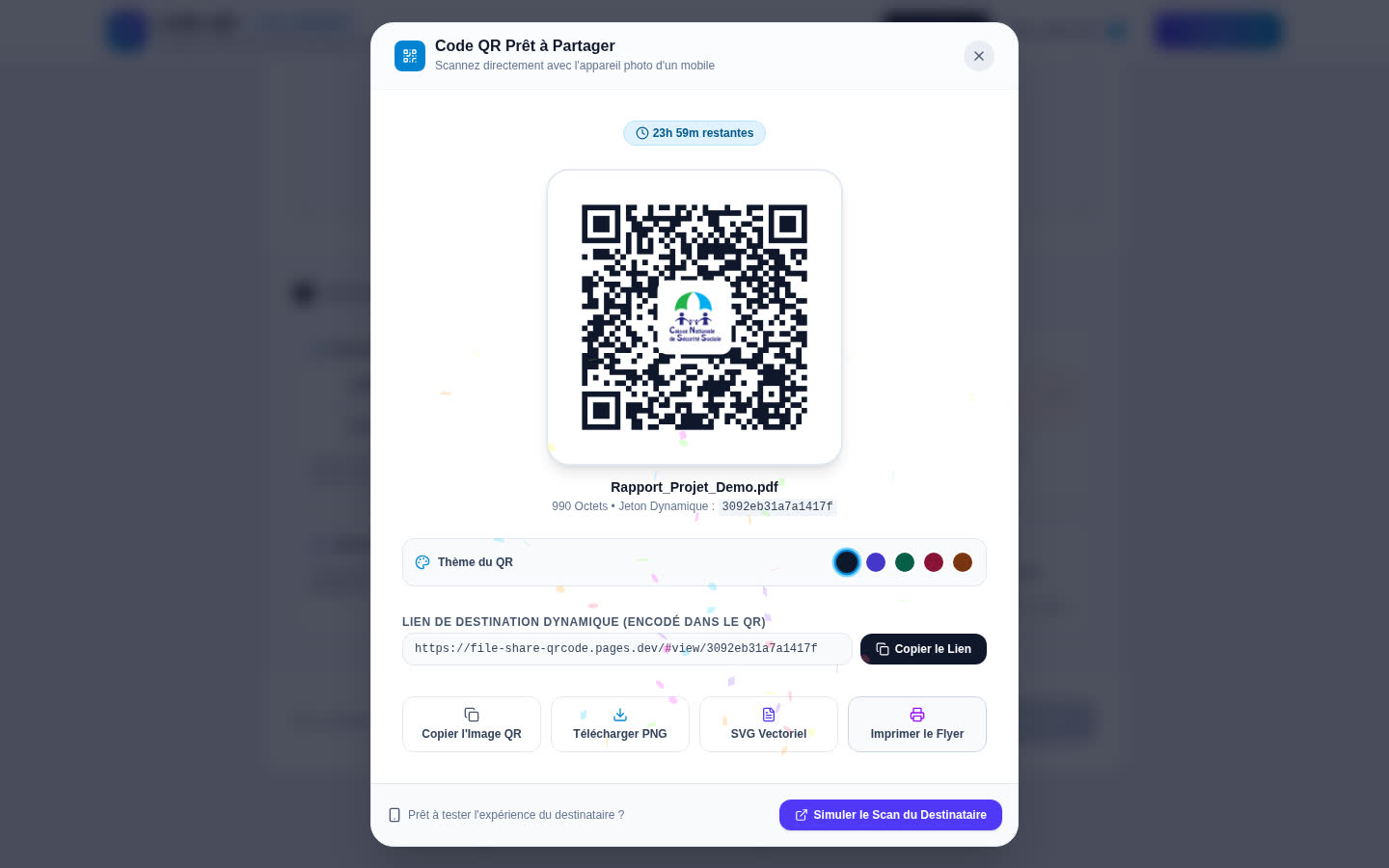 Coffre QR — code QR généré, lien dynamique et exports