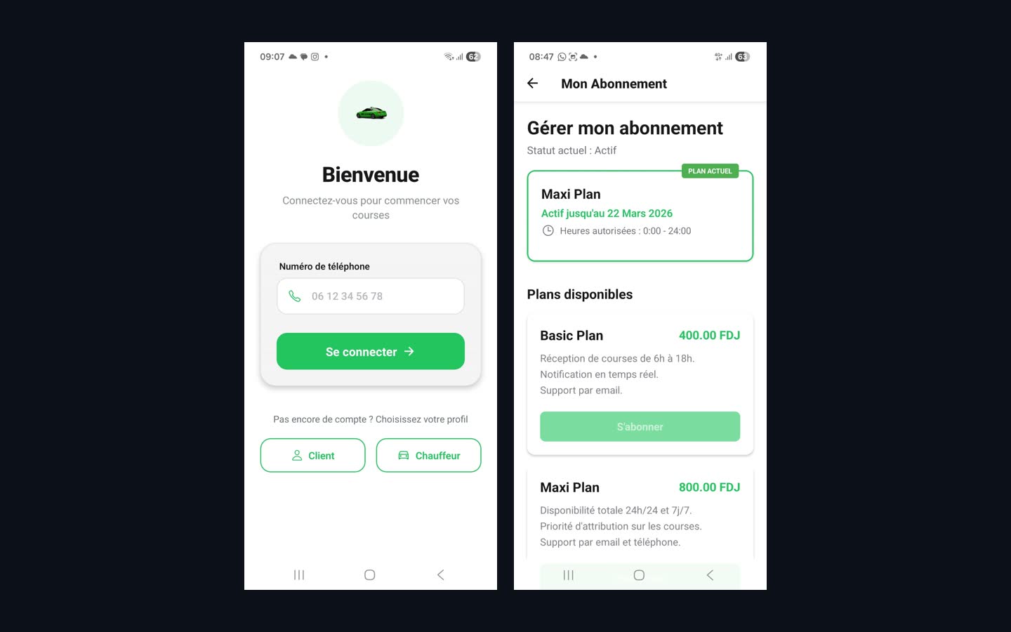 Taxi-Connecte — connexion et abonnement chauffeur